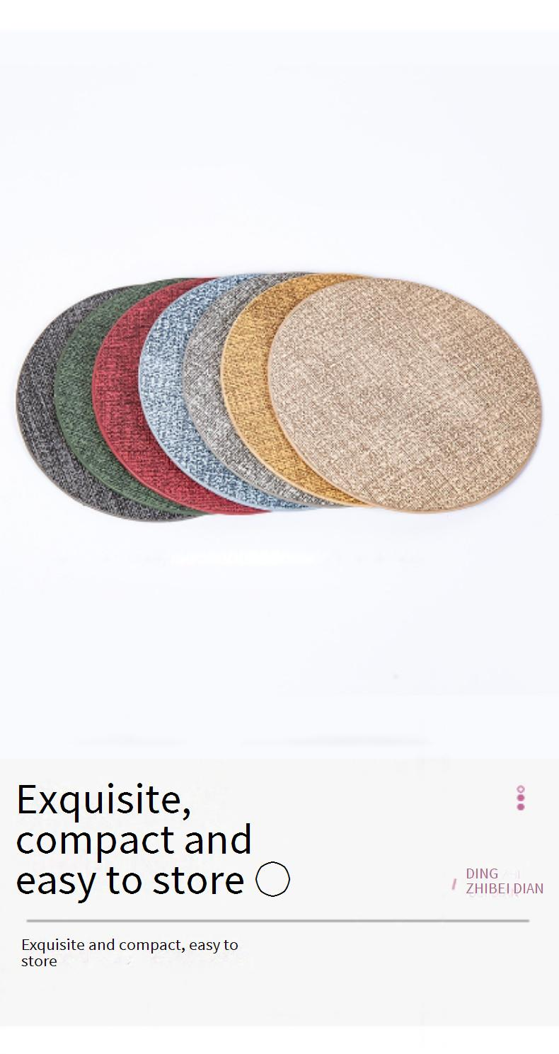 Set di sottobicchieri - Tovagliette rotonde in tessuto testurizzato, resistenti al calore, in pelle, per hotel/ristoranti (set da 6, 10 cm, beige/nero)_voghion.com