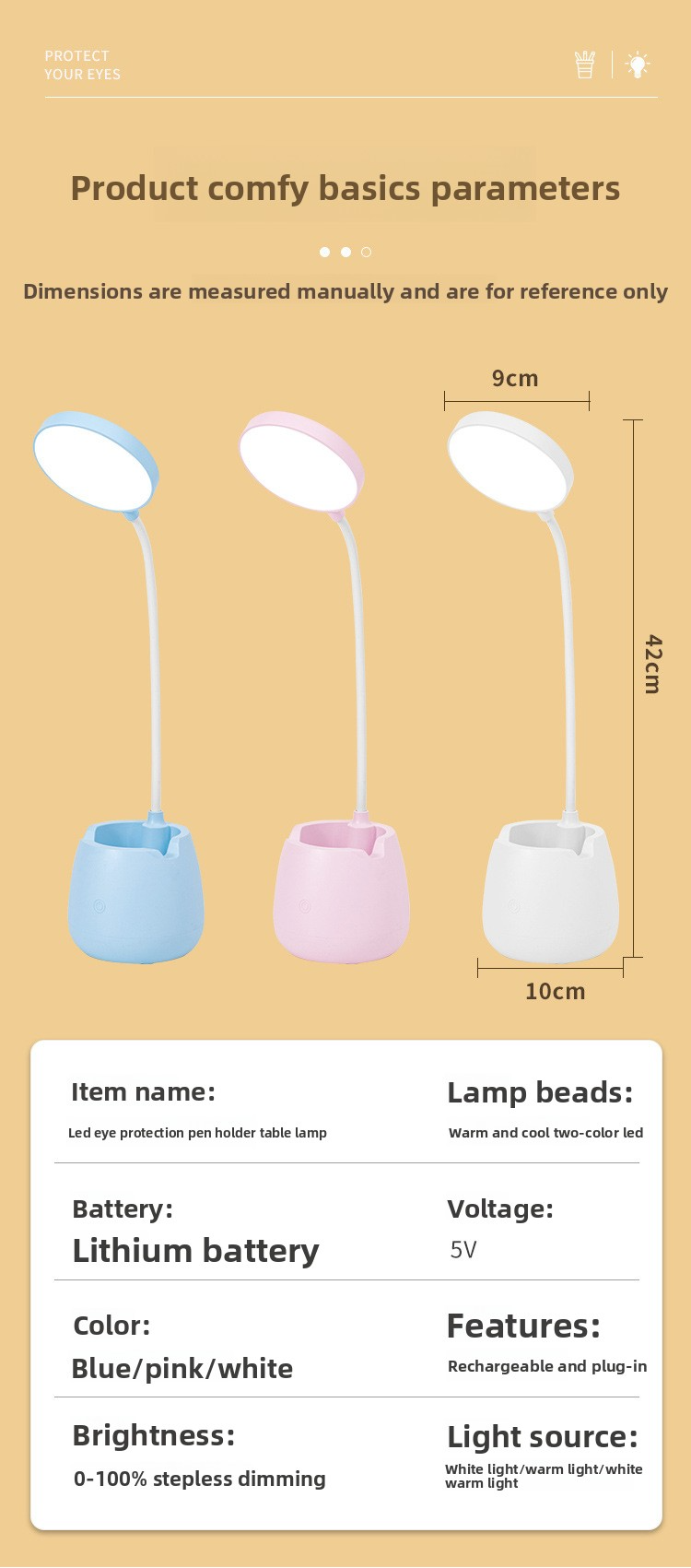 Lampada da scrivania a LED Eye-Care con batteria ricaricabile, controllo touch e luminosità regolabile, CRI 80-89, illuminazione di grado AA_voghion.com