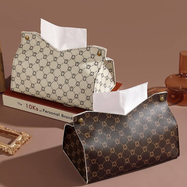 Bolsa de pañuelos de cuero con estampado retro, caja de papel para mesa de centro, caja de pañuelos para coche, caja de papel engrosada y agrandada_voghion.com