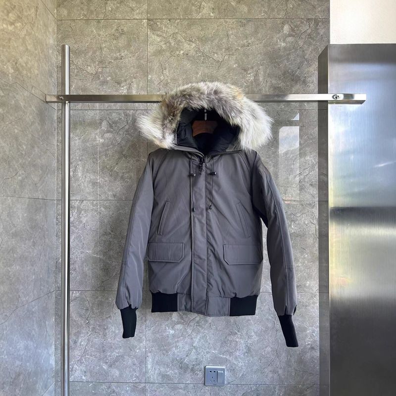 Bomber Jacket – 650FP Duck Down, Reversible, Genuine Fur Trim (Black/Navy/White)_voghion.com