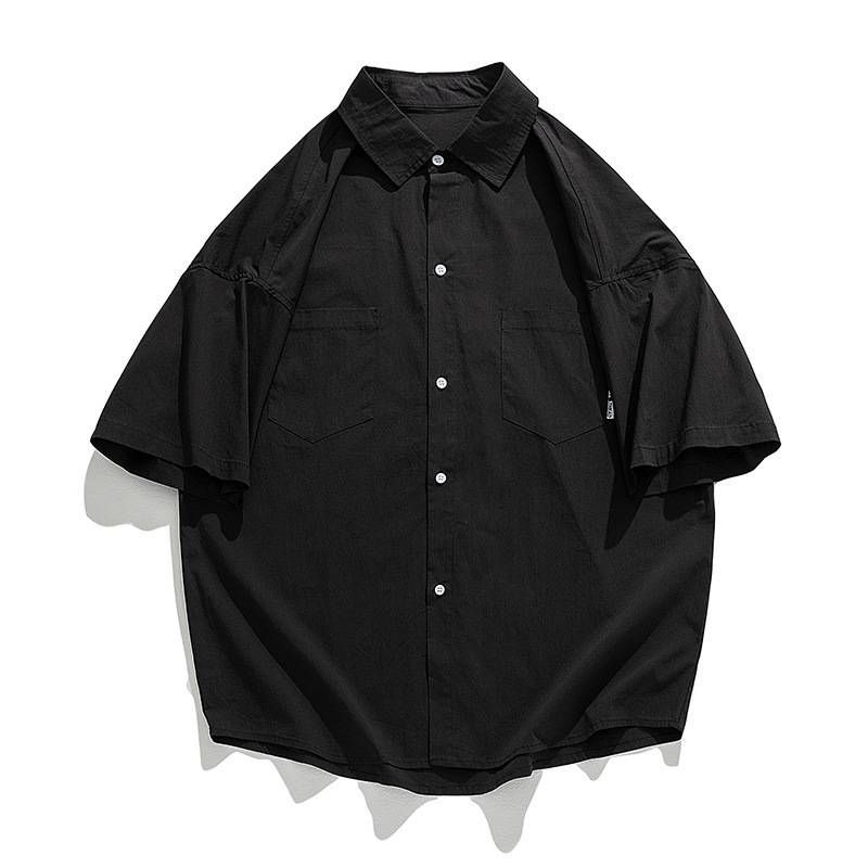 Vintage Workwear-Kurzarmhemd für Herren, Oversized-Utility-Hemd mit Taschen, atmungsaktives Nylon-Casual-Button-Up, Streetwear-Essential für den Frühling_voghion.com