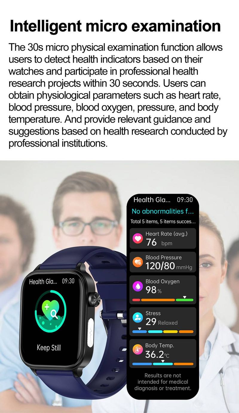 Smartwatch With ECG & Non-Invasive Blood Glucose Monitoring, Bluetooth Calling, 14-Day Battery, Blood Oxygen Tracking, IOS Compatible_voghion.com