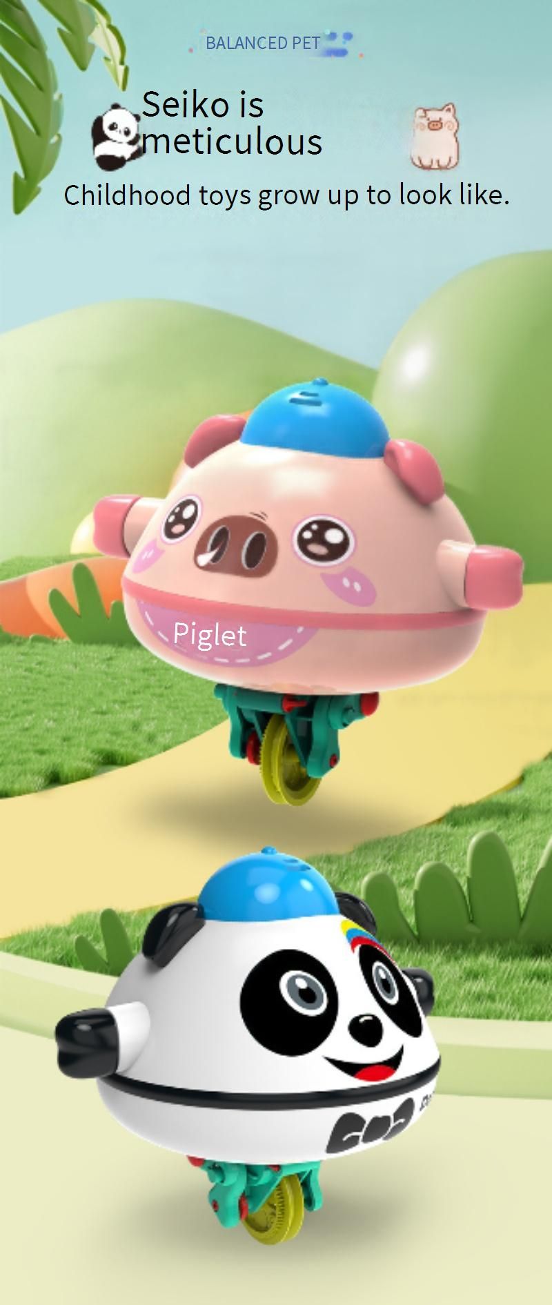 Self-Balancing Piggy & Panda Robot Toy – STEM Educational Gyroscope Walking Tightrope Fun For Kids (Battery Options Available)_voghion.com