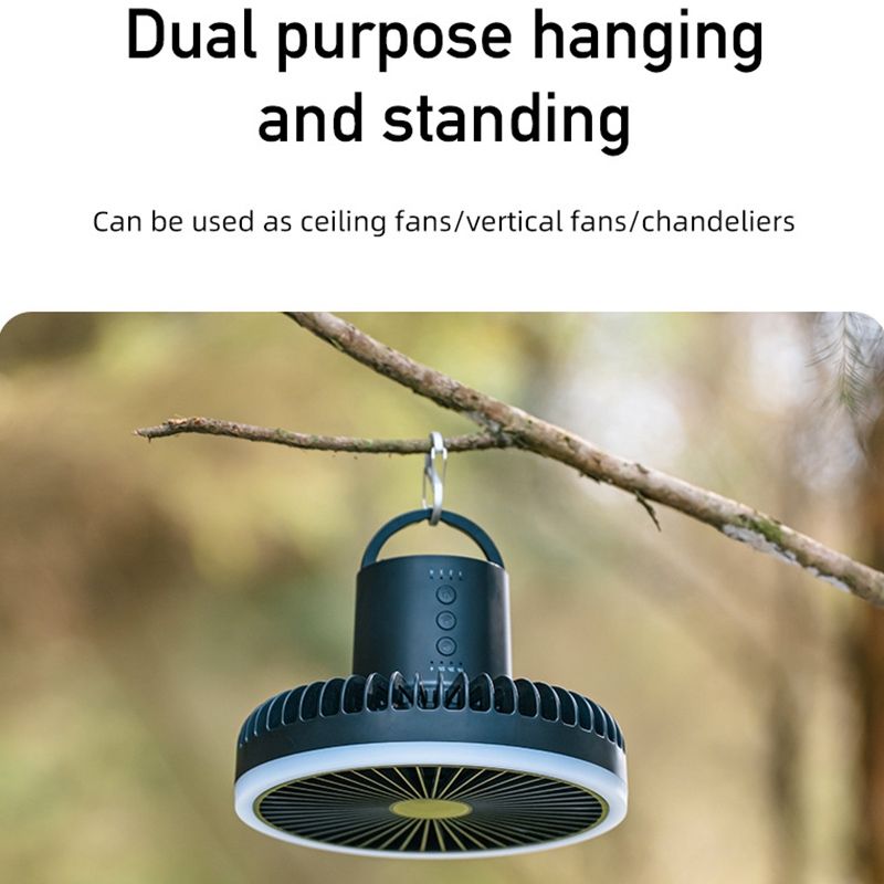 DQ216 10000mAh Outdoor Portable Liftable Swivel Head Camping Fan Tent Hanging Vertical Colorful Light with Remote Control(Black)_voghion.com