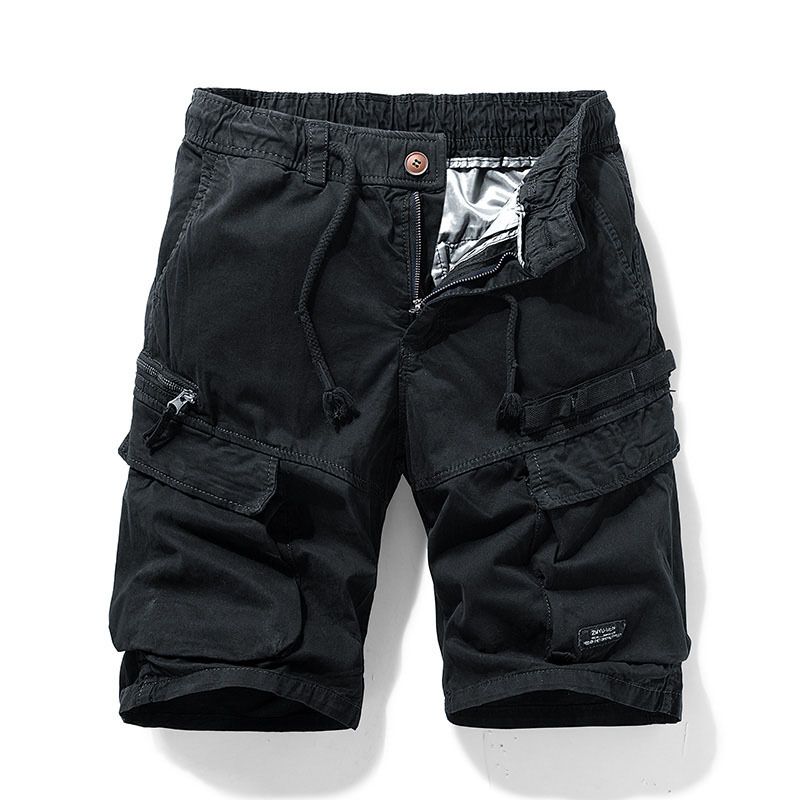 Solid Color Multi Pocket Loose Workwear Shorts For Men's Summer New Style, Youth Micro Elastic Lace Up Casual Pants_voghion.com