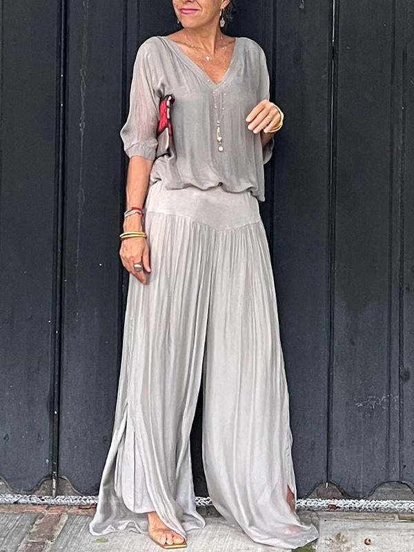 Kadın Giyim Yaz Yeni Kadın Giyim Moda Düz Renk Şifon Takım Kadınlar İçin_voghion.com
