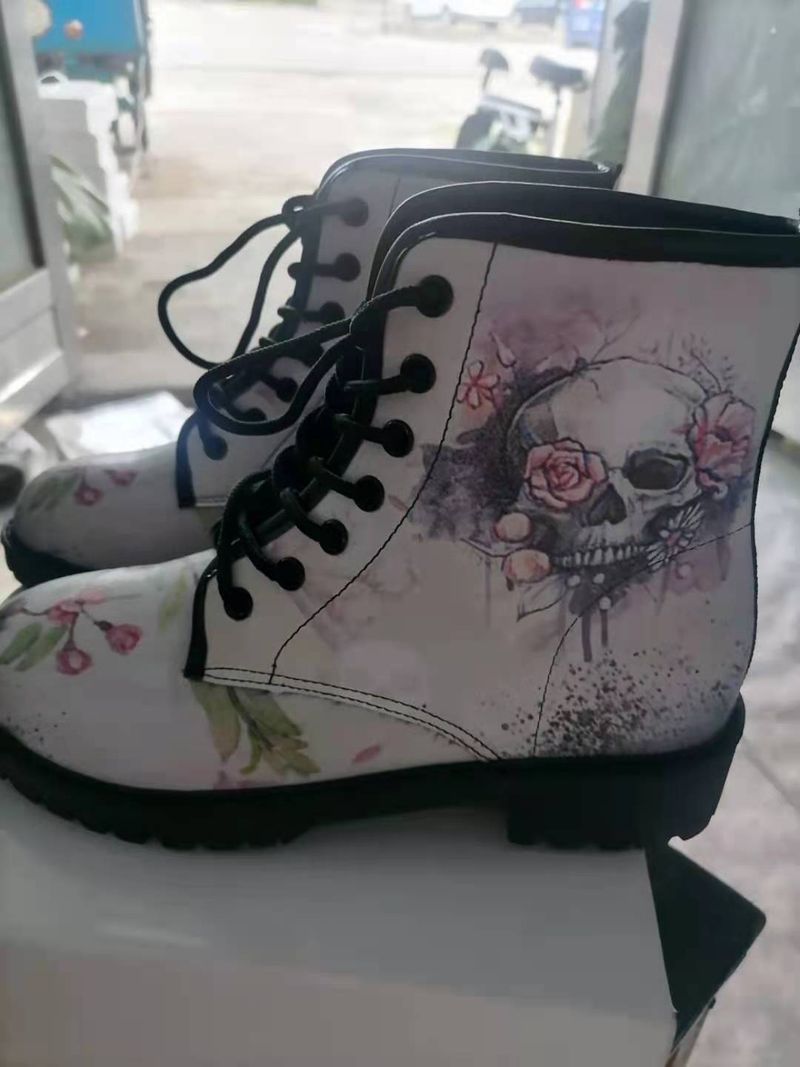 CMY-Women's Boots PU Women's Shoes Fashion Tooling Boots Large Size Printed Autumn Women's High Top Skull Pattern Martin Boots Women's_voghion.com