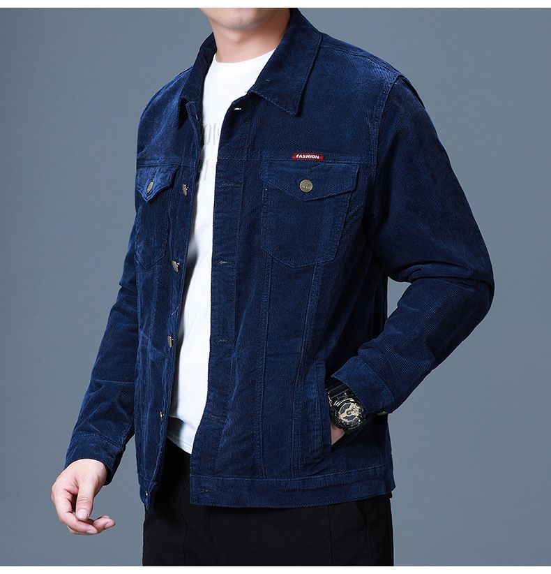 Giacca da uomo con risvolto in velluto a coste slim fit casual tinta unita versione coreana primavera e autunno 2025_voghion.com