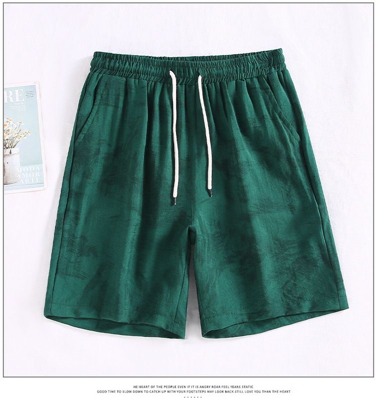 Pantaloncini sportivi da corsa casual da spiaggia estivi in lino di qualità, pantaloni a gamba dritta a 5 punti da uomo_voghion.com