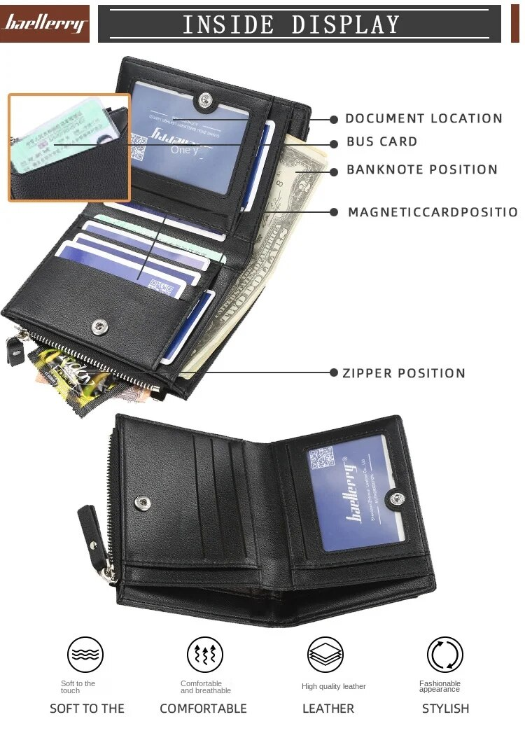 Wallet Men's New Fashion Short Zipper Coin Purse Open Multi-Card Card Holder_voghion.com