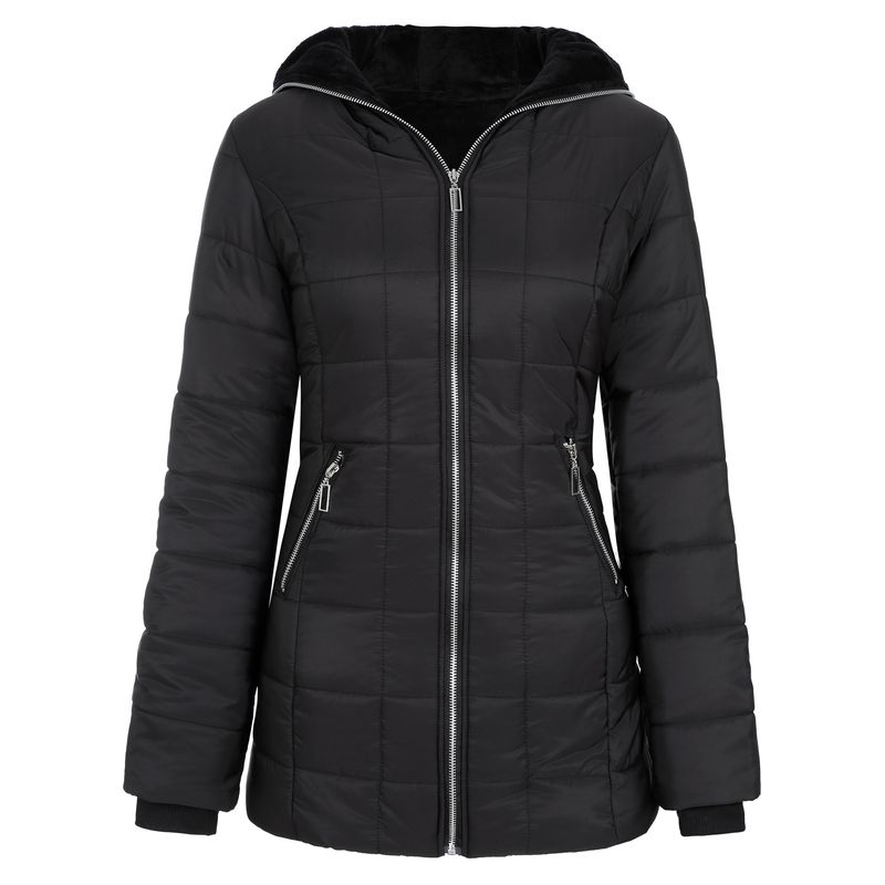Women's Clothing Women's Hooded Long Sleeved Warm Plus Velvet Cotton Winter Mid Length Zipper Jacket_voghion.com