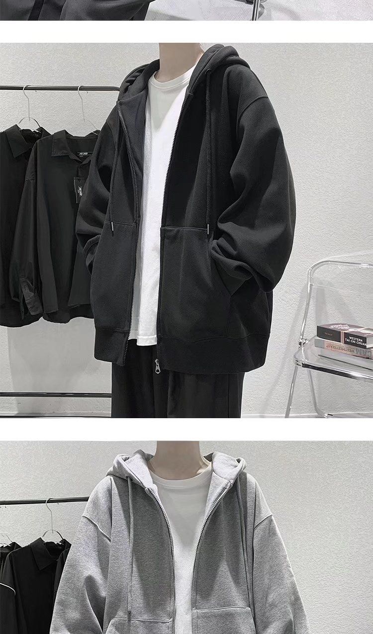 1 felpa con cappuccio cardigan da uomo, nuovo top alla moda in stile coreano autunnale, giacca casual ampia in tinta unita, dropshipping_voghion.com
