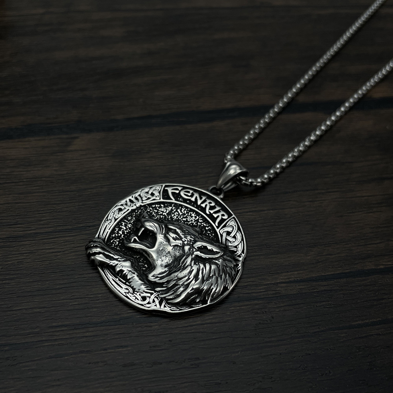 Asmeninis vikingų „Aoding Fenille Wolf“ pakabukas su titano plieno karoliais vyrams_voghion.com