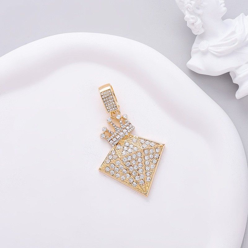 Alloy Full Diamond Pendant Personalized Men's Hip Hop Cuban Chain Decoration Texture Crown Magic Cube Necklace_voghion.com