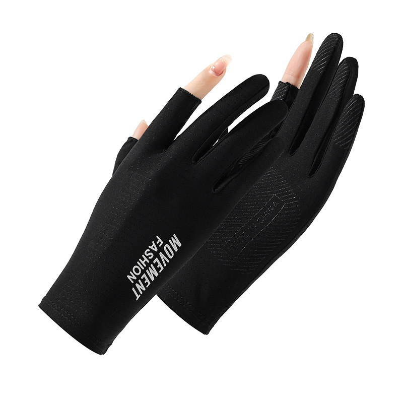 Sunscreen gloves spring and summer anti-ultraviolet quick-drying ice silk cool feeling outdoor driving and riding exposed two-finger ice sleeves _voghion.com