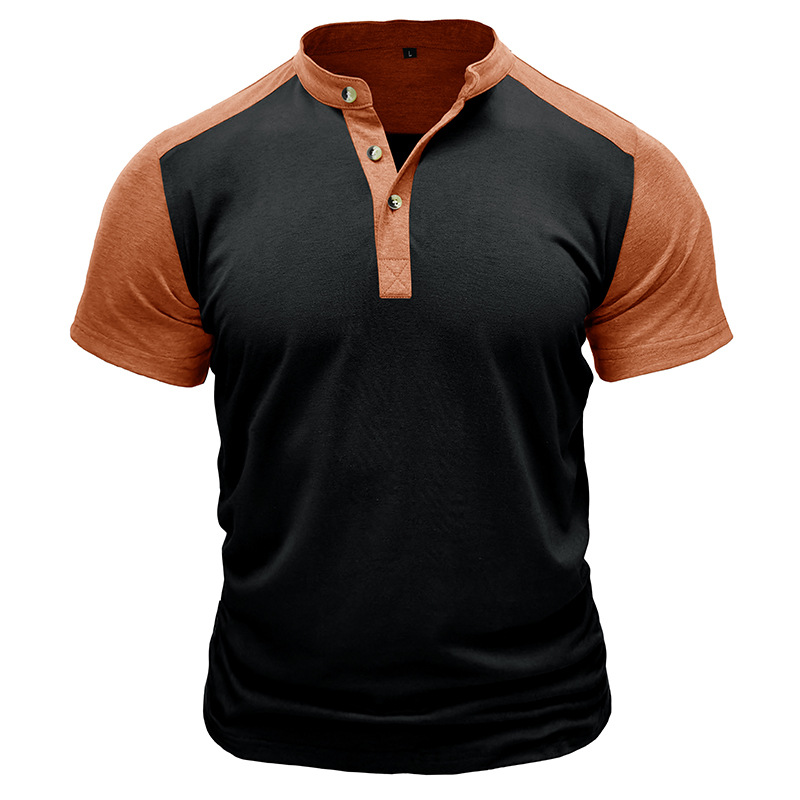 T-shirt à manches courtes et col montant pour homme, chemise Henley de sport de plein air pour homme, haut de fitness, t-shirt_voghion.com