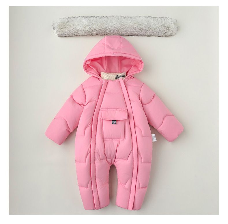 Baby Winter Puffer Jumpsuit – Warmer einteiliger Schneeanzug mit Kapuze (0–4 Jahre, Schwarz/Rosa/Rot/Grau)_voghion.com