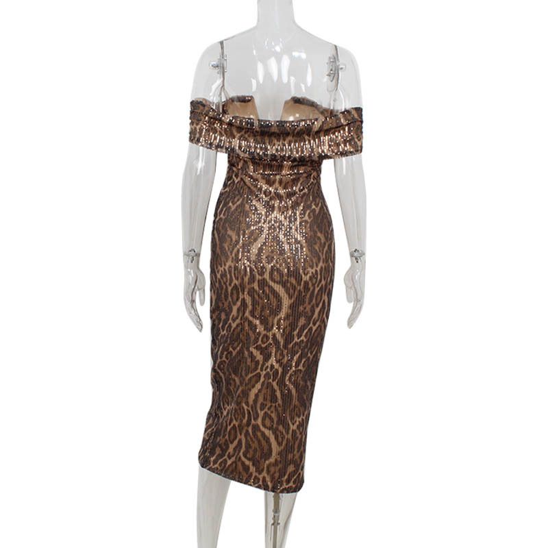 Abbigliamento da donna, moda, stampa leopardata, sexy, top monospalla, scollo a V, fianchi stretti, abito da red carpet_voghion.com