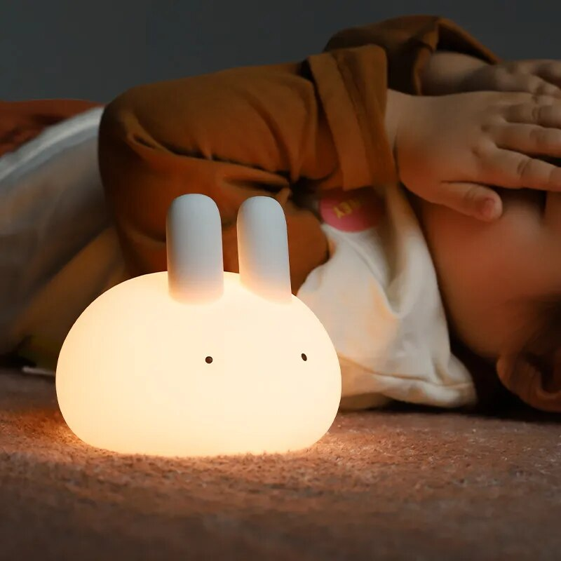 Luz nocturna recargable de silicona suave con temporizador, iluminación para bebé, regalo para mamá, decoración de dormitorio para niños, lámpara bonita de conejito para novia_voghion.com