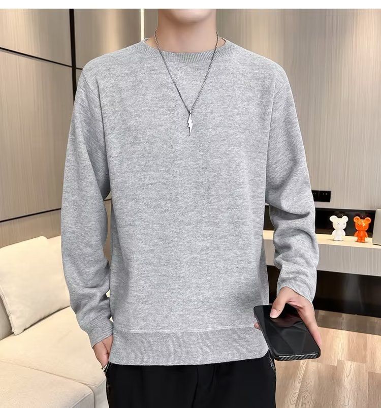 Męska odzież Jesienny sweter z okrągłym dekoltem męski 2024 nowy wielokolorowy podstawowy luźny cienki dzianinowy top uniwersalny jednolity kolor_voghion.com