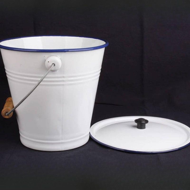 9L Enamel Milk Bucket Ice Bucket With Lid And Handle Rice Container Liquid Container Storage Can For Farm Garden Yard_voghion.com