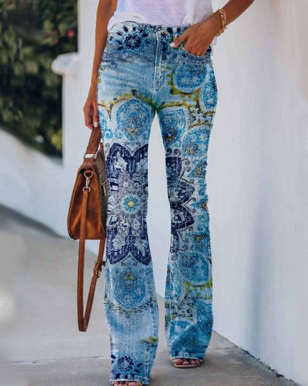 Damenbekleidung Sommer Neuer Stil Bedruckte 3D-Trend Unregelmäßige Hose mit weitem Bein Blumen und Vögel Lockere, lässige Hose mit weitem Bein_voghion.com