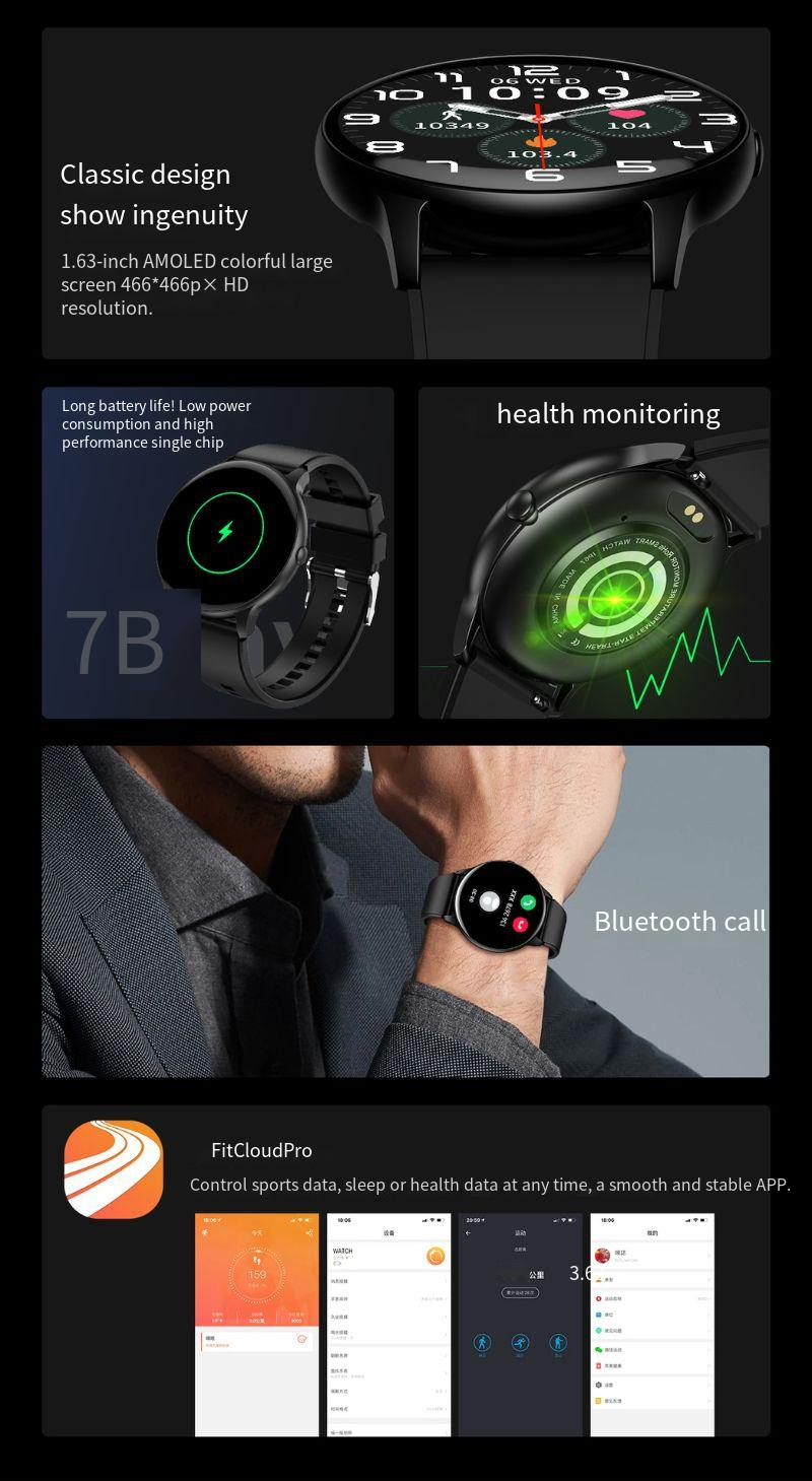 HDT6 Smart Watch HD Rond Scherm Aangepast Achtergrond Hartslag Slaapmonitoring Elektronische Sport Stappenteller_voghion.com