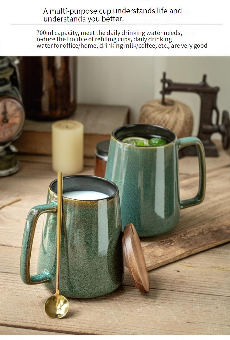 Taza de cerámica esmaltada al horno - Taza de café retro nórdica de gran capacidad (vaso de gres de 450 ml)_voghion.com