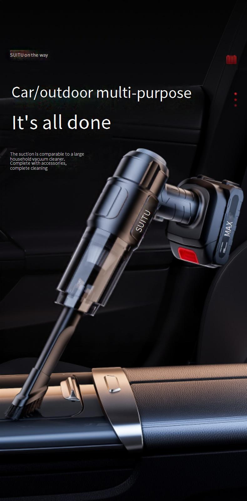 Potente aspiradora inalámbrica para coche con función de soplador: miniaspiradora de mano para el hogar y el coche, incluye un pequeño cepillo para suelos._voghion.com