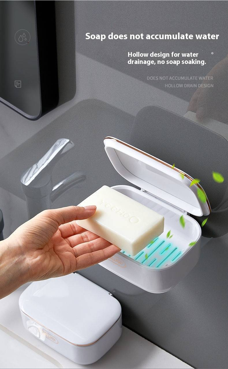 Flip-Top Soap Dish With Drainage – Wall-Mounted Bathroom Soap Holder, No-Drill Suction Cup Design, Hygienic Storage For Bar Soap_voghion.com