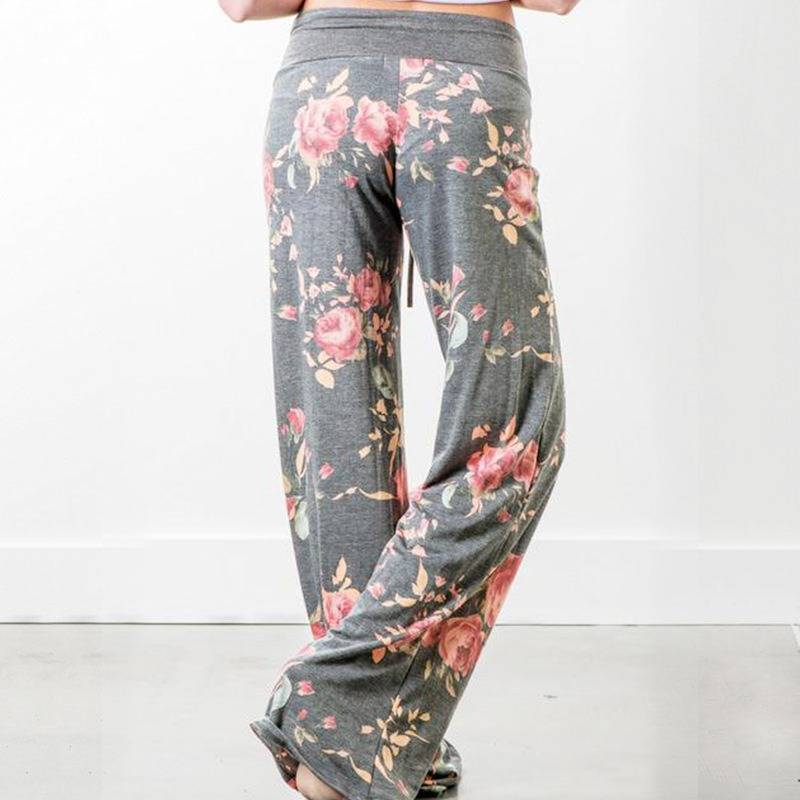 Plus Size Floral Print High Rise Drawstring Long Pants, Women's Plus Slight Stretch Loose Casual Pants_voghion.com