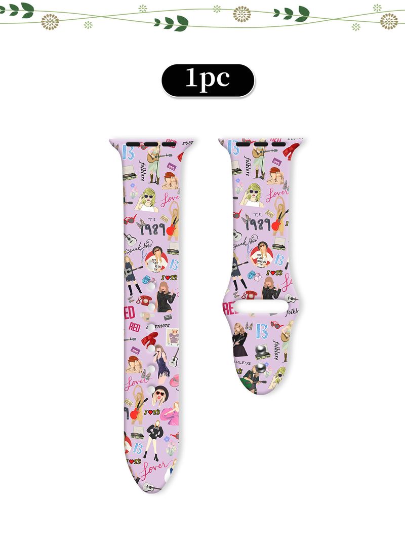 Hot-selling Taylor Swift Printed Silicone Watch Straps, Suitable For Apple 38/40/41, 42/44/45/49 Watch Straps, Halloween And Christmas Gifts_voghion.com