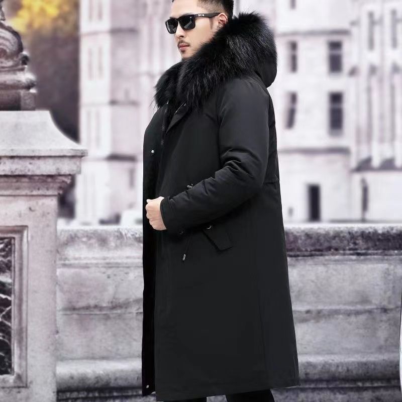 Men's Clothing Winter Parka Coat With Detachable Faux Fox Fur Lining, Heavy Duty Fleece Lined Leather Jacket, Long & Over Knee Length Options_voghion.com