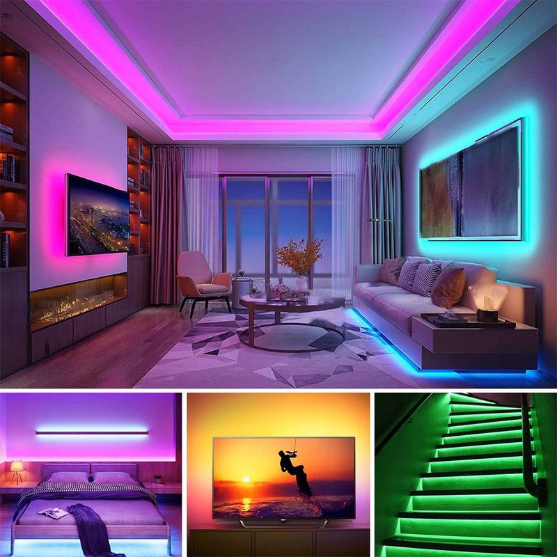 Tira de luces LED RGB de 24 V con Bluetooth e infrarrojos, 16 LED/metro, control inteligente por aplicación para fiestas, decoración del hogar, iluminación interior, Halloween y Navidad._voghion.com