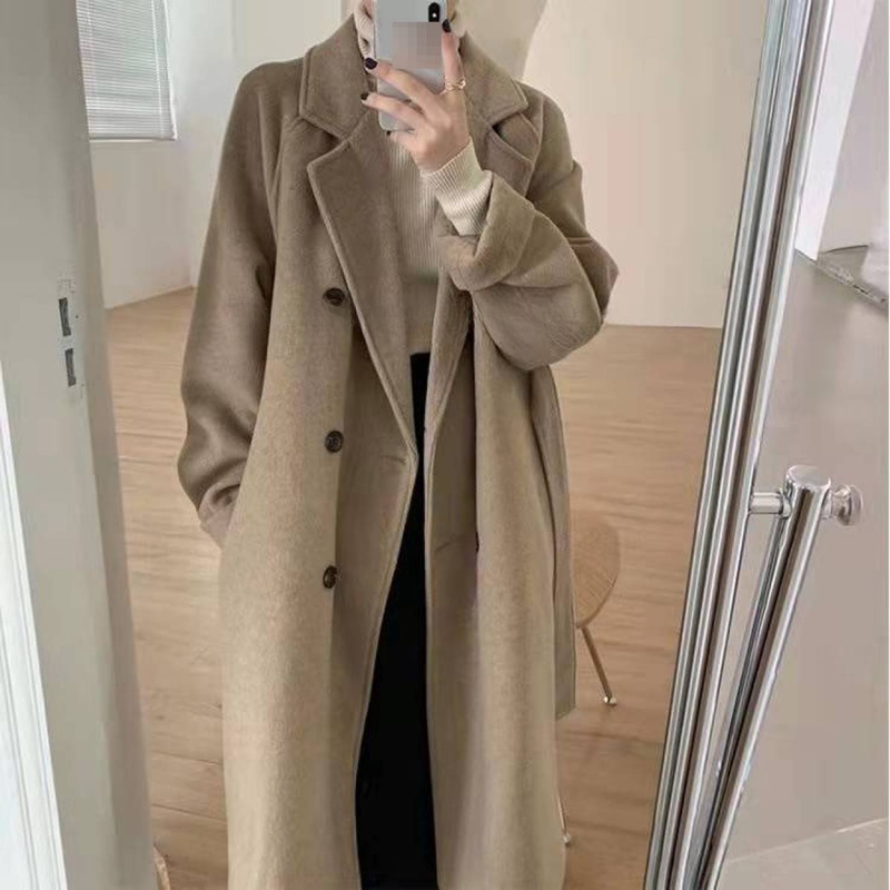 Xi Wu elegante wollen jas voor dames, stijlvolle en warme bovenkleding, verdikte jas van gemiddelde lengte voor herfst en winter, Hepburn-stijl_voghion.com