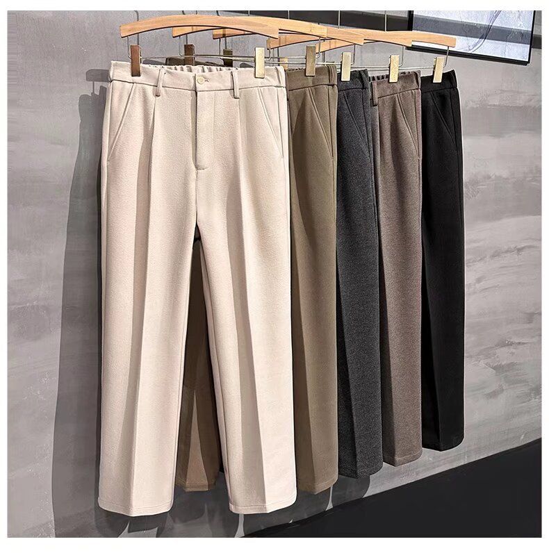 Wollhosen für Herren im Herbst und Winter, gerade, schmale Freizeithosen, koreanische Version des Trends, verdickte, einfache Hosen für Herren._voghion.com