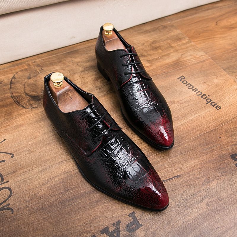 Suitable For All Seasons Casual New Adult Low-top British With Stitching And Crocodile Pattern Men, Formal Leather Shoes For Men_voghion.com