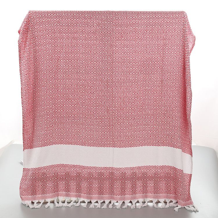 Polyester katoenen verdikte effen Turkse kwastjes ruit strandlaken katoenen en linnen jacquard ruit badhanddoek_voghion.com
