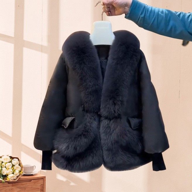 Damenbekleidung Dicker warmer Baumwollmantel Lose Mode Großer Pelzkragen_voghion.com
