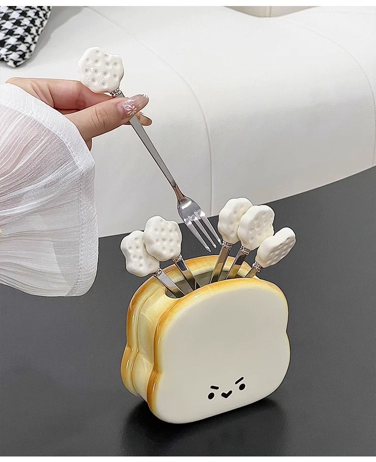 Set di forchette da dessert in ceramica con barattolo di conservazione - Forchette da torta bianche moderne da 6 pezzi per frutta, formaggio, snack e feste, design minimalista_voghion.com