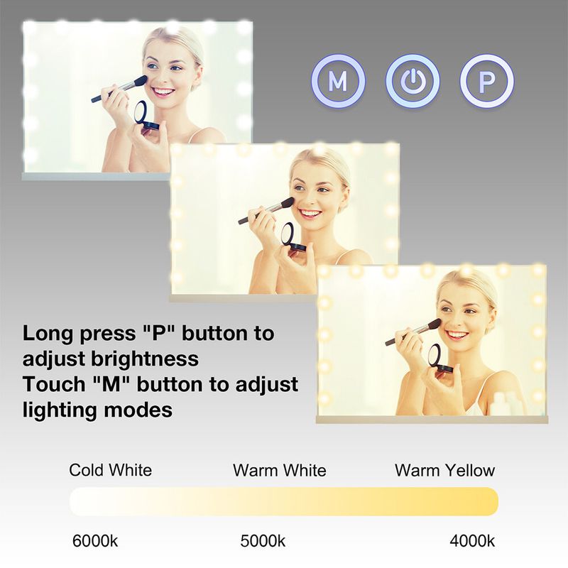 15 LED Hollywood Vanity Makeup Mirror Table Wall Light Mirror 58x45 USB Charging_voghion.com