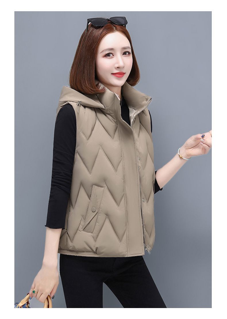 Gilet matelassé pour femme avec capuche amovible, veste d'hiver légère et chaude sans manches, doudoune décontractée pour petites et grandes tailles, coque en polyester_voghion.com