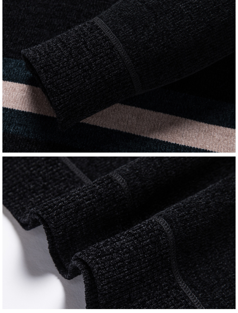 Pull en chenille épais et pelucheux pour hommes, coréen, décontracté, col rond, ample, rayé, tricot, chemise inférieure, hiver_voghion.com