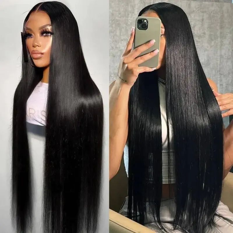 13x4 Glat Lace Front Paryk 32 Tommer HD Transparent Lace Frontal Paryk Remy Malaysisk Glat Ægte Hår Parykker Med Pandehår Kvinder_voghion.com