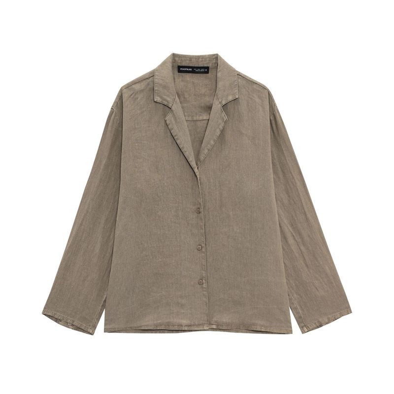 Abbigliamento estivo da donna, nuovo stile, camicia a maniche lunghe in lino con scollo a V e pantaloncini a vita media_voghion.com
