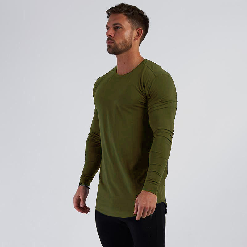 Camicia base tendenza da uomo a maniche lunghe sportiva slim in puro cotone traspirante con fondo tondo_voghion.com