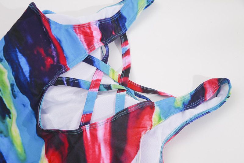 Maillot de bain une pièce grande taille pour femme - Rayures dégradées arc-en-ciel, maillot de bain haute élasticité pour la plage et les toilettes_voghion.com