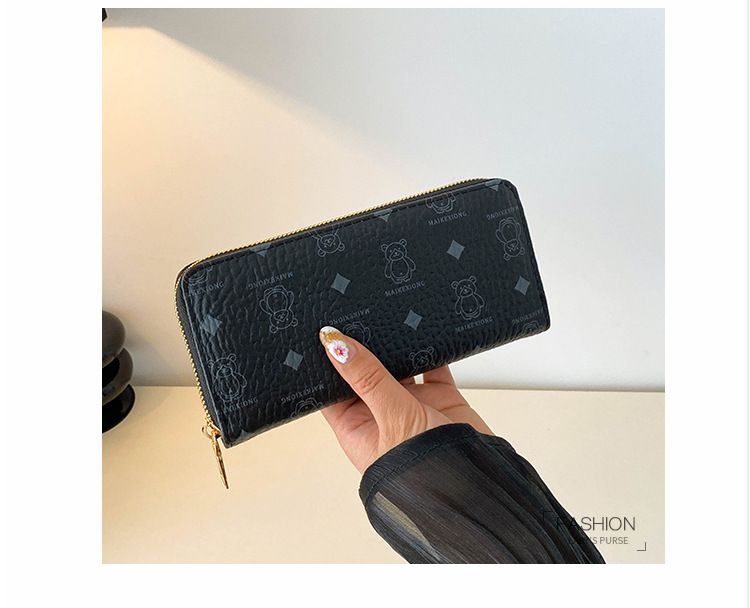 DamentaschenDamen-Geldbörse im neuen Stil mit Bären-Print, Einzelreißverschluss, mehrere Kartenfächer, tragbare Reisemode-Handytasche_voghion.com