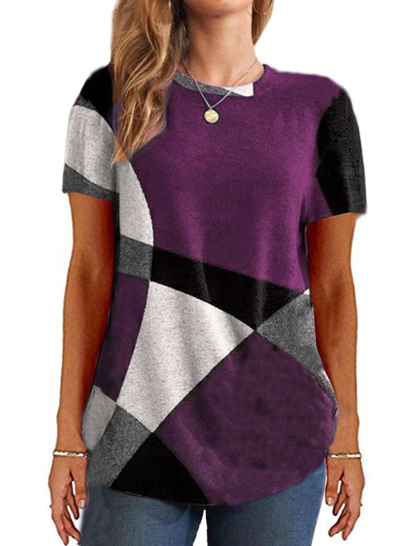 T-shirt ampia stampata a maniche lunghe con bottoni geometrici a contrasto_voghion.com