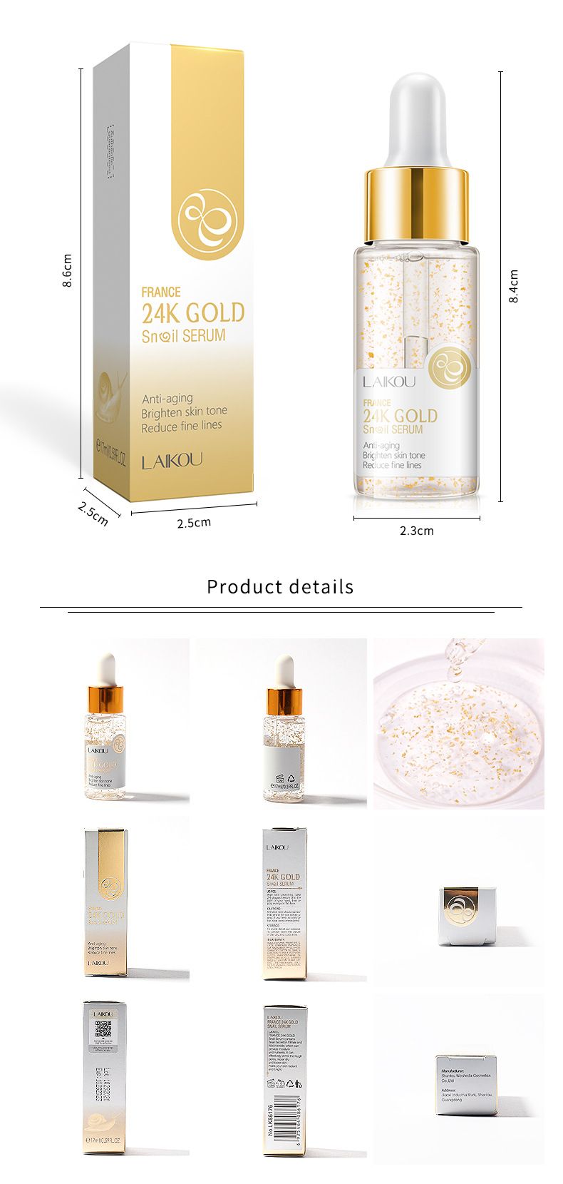 Siero Laike Gold Foil Snail Essence 17ml Prodotti idratanti per la cura della pelle Confezione inglese_voghion.com